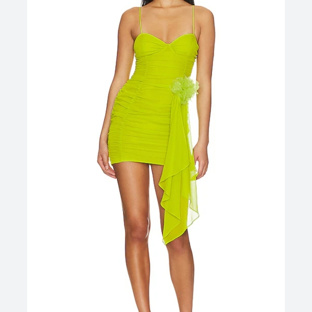 For Love And Lemons lime Green ruched Mini Dress size L and M available NWTS